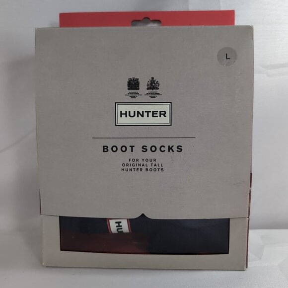 Hunter Boot Socks Large L Navy Blue Garter Cuff Open Box NEW 7-9M 8-10F Fleece - Picture 1 of 5